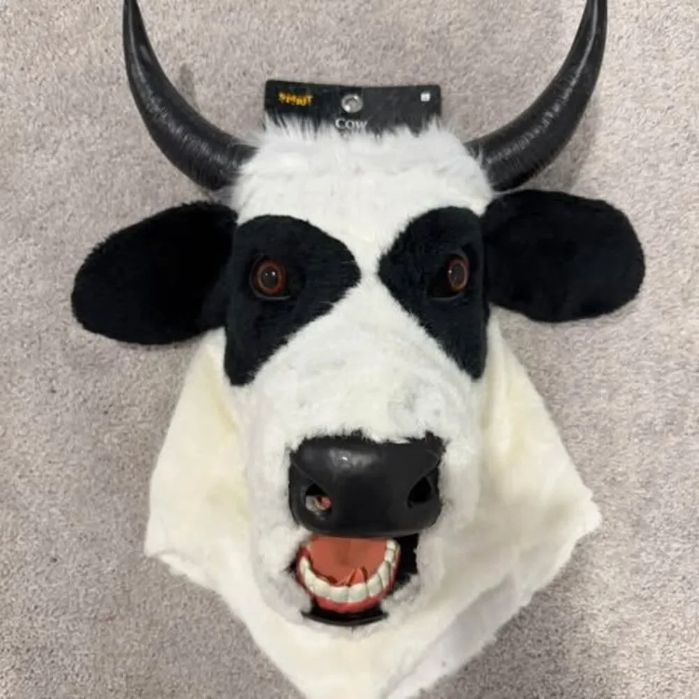 NEW Cow Head Moving Mouth Halloween Mask Prop